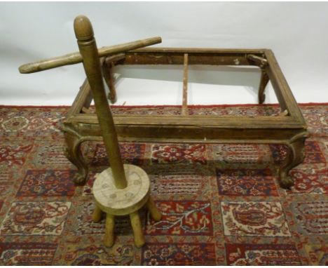 A 19th Century French Rectangular Stool with Scroll Feet, lacking upholstery, together with a wash dolly