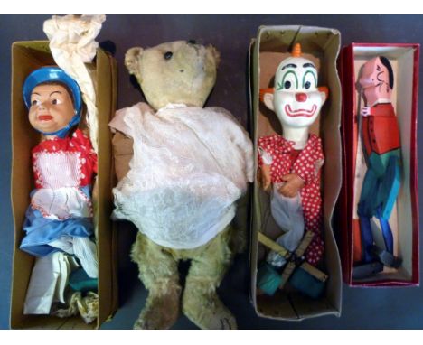 A Barnsbury Puppet 'Mother Hubbard' together with another similar 'Mad Hatter', an early 20th Century teddy bear and another 