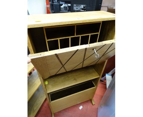 Vintage stripped oak fall front bureau bookcase with tilting magazine rack base
