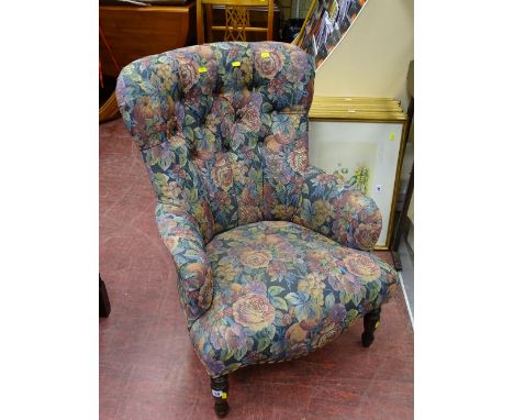 Modern antique style button back upholstered salon armchair