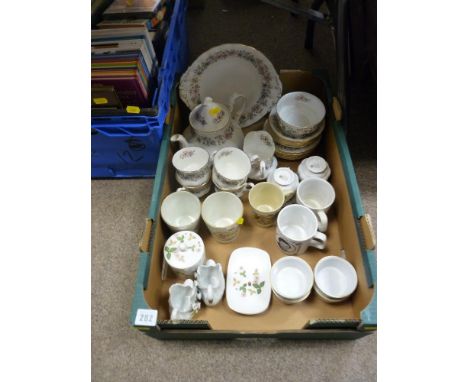 Paragon china 'Meadow Vale' part teaset including teapot, two Royal Winton faience commemorative beakers etc