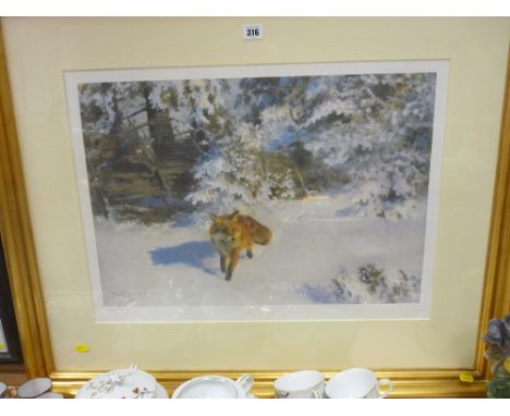 BRUNO LILJEFORS 1936 limited edition (228/950) stamped print - fox in snow, 48 x 64 cms