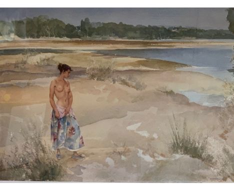 SIR WILLIAM RUSSELL FLINT limited edition (264/850) stamped print - semi-nude lady at the beach, 53 x 70 cms