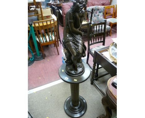 Composition bronzed effect figure of a classical maiden after the original by Moreau on an associated pedestal stand