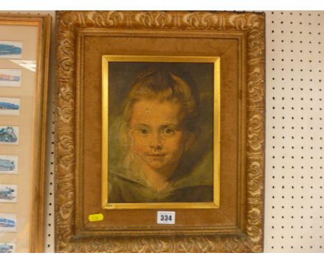 UNSIGNED vintage oil on canvas - portrait of a young girl, 25 x 19 cms 