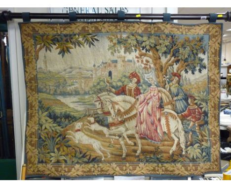 Royal Hunt wall tapestry on a hanging pole