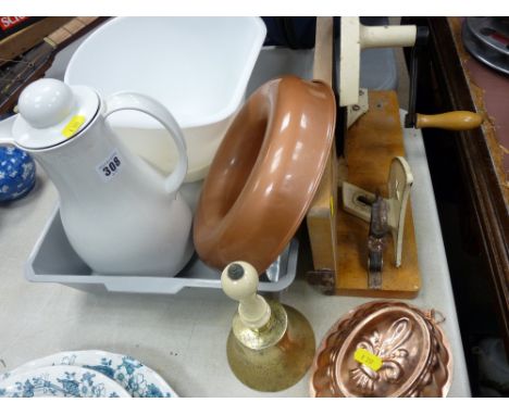 Mixed parcel of kitchenalia including jelly moulds, vintage slicer etc
