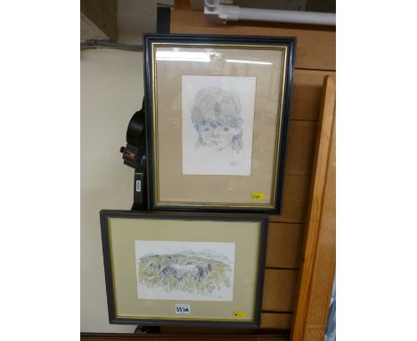 SIR KYFFIN WILLIAMS RA two framed prints - a portrait and grazing horses