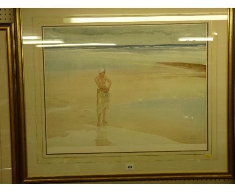 SIR WILLIAM RUSSELL FLINT unsigned framed limited edition (573/850) print - topless female standing on a beach