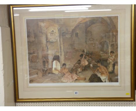 SIR WILLIAM RUSSELL FLINT unsigned limited edition (839/850) print - a group of young women in a kitchen interior of a Medite