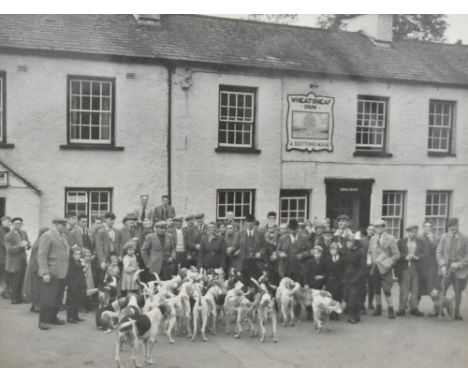 *local interest. Artist unknown, black and white gelatin silver print photograph of hunt gathering outside the Wheatsheaf Inn