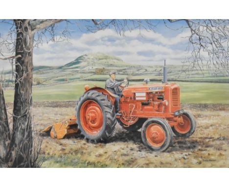 After Trevor Mitchell, 'Nuffield at Work' colour print showing a Nuffield tractor working in a field, in an off white mount a