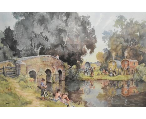 After Eric Richard Sturgeon (British 1920-1999) limited edition colour print 'Gypsy Glade' idyllic scene at Somerset Bridge, 