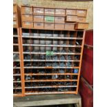 BOLT BIN W/CONTENTS AND 18 DRAWER PARTS CASE
