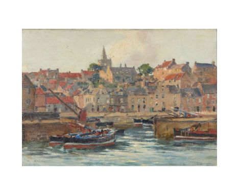  ROBERT EADIE R.S.W. (SCOTTISH 1877-1954) PITTENWEEM HARBOUR Signed lower left, oil on canvas board 24cm x 34.5cm (9.5in x 13
