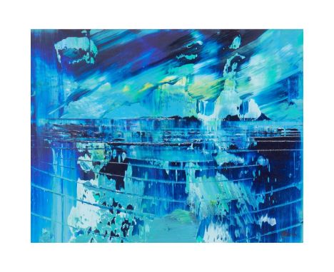  JAMES HAWKINS (SCOTTISH 1954-) BERNERAY FROM HARRIS - 1997 Signed lower right, acrylic on board 38.5cm x 50cm (15.25in x 20i