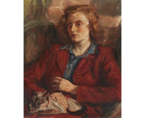  JOSEPHINE HASWELL MILLER A.R.S.A. (SCOTTISH 1890-1975) SILVIA WITH SUNYA Signed lower right, oil on canvas 74.5cm x 61.5cm (