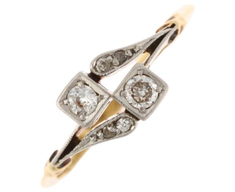 An Art Deco 18ct gold diamond crossover ring, maker HW Ltd, circa 1920, set with round and rose-cut diamonds, total diamond c