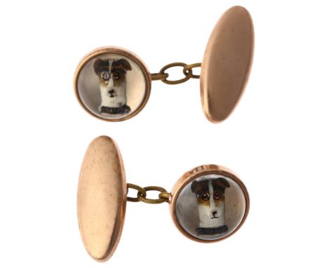 A pair of gold capped Essex Crystal Jack Russell dog head cufflinks, 12.7mm, 6.8gNo damage or repair, only light surface wear