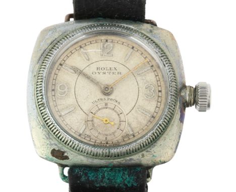 ROLEX - a nickel plated Oyster Ultra Prima cushion mechanical wristwatch, circa late 1920s, silvered dial with applied quarte