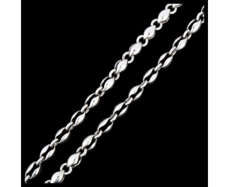 A heavy Scandinavian modernist sterling silver puff mariner link chain necklace, 42cm, 88.7gNo damage or repair, only light s
