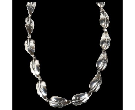 NIELS ERIK FROM - a Danish modernist sterling silver leaf panel necklace, 39cm, 19.8gNo damage or repair, only light surface 