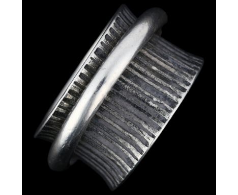 K.AND - a Greek sterling silver "... Do you dare" abstract double-band ring, band width 13.6mm, size P, 12.1gNo damage or rep