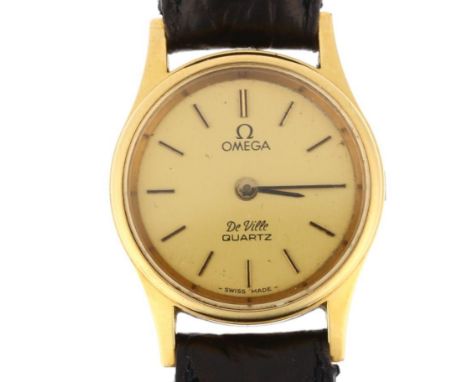 OMEGA - a lady's gold plated stainless steel De Ville quartz wristwatch, circa 1981, champagne dial with baton hour markers a