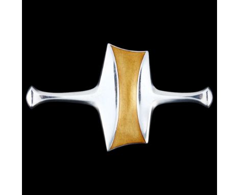 DAVID ANDERSEN - a a Norwegian modernist sterling silver and yellow enamel Viking Revival brooch, designed by Bjorn Sigurd Os