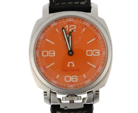 ANONIMO - a stainless steel Militare Opera Meccana mechanical wristwatch, ref. 2004, orange dial with luminous quarterly Arab