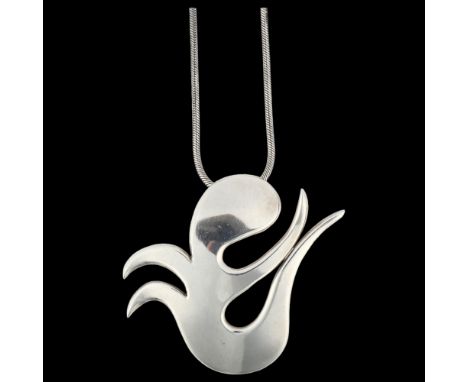 S V GLYMERRS EFTL - a large Danish modernist sterling silver abstract pendant necklace, on sterling snake link chain, pendant
