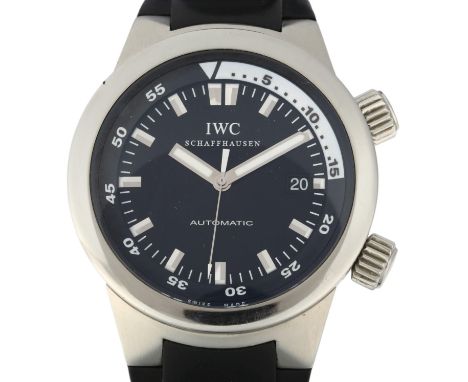 IWC (INTERNATIONAL WATCH COMPANY) -  a stainless steel Aquatimer automatic calendar wristwatch, ref. 3548, black dial with bl