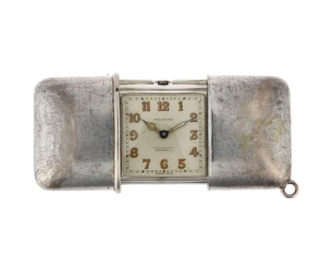 MOVADO - an Art Deco Swiss silver Ermeto self-winding travelling purse watch, circa 1920s, square silvered dial with Arabic n