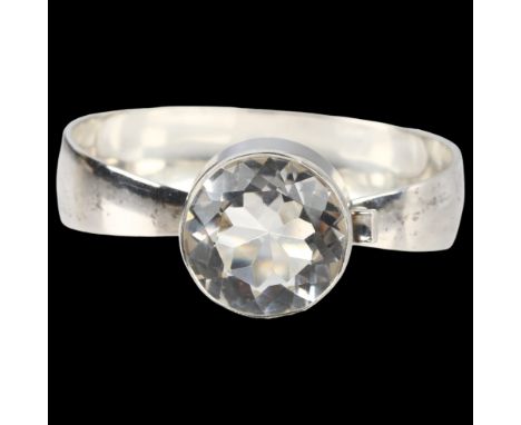 NIELS ERIK FROM - a Danish modernist sterling silver and rock crystal torque bangle, setting height 23mm, internal circumfere