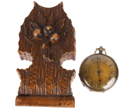 A Continental 18ct gold open-face key-wind slimline pocket watch, circa 1900, floral engraved gilded dial with Roman numeral 