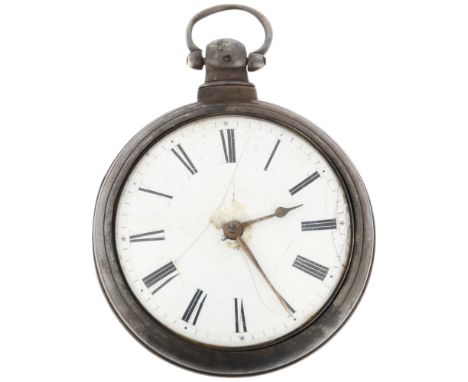 An early 19th century silver pair-cased open-face key-wind Verge pocket watch, by J O Cameron of Liverpool, white enamel dial