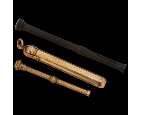 3 propelling pencils, all unmarked, and a yellow metal brooch, 2.5g (4)Lot sold as seen unless specific item(s) requested 