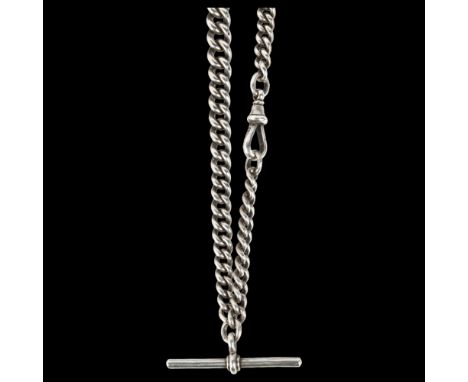 A 19th century silver graduated curb link Albert chain necklace, Birmingham 1899, with silver T-bar and dog clip, 32cm, 37.1g