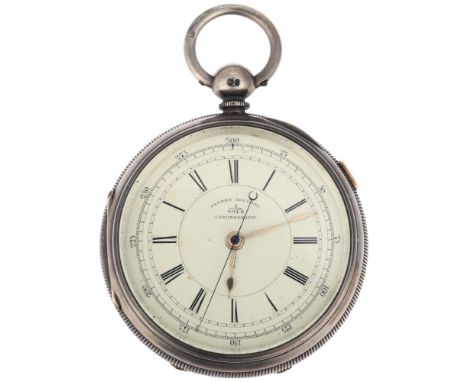 A 19th century silver open-face key-wind doctor's type centre seconds chronograph pocket watch, white enamel dial with Roman 