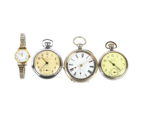 4 watches, including Swiss nickel pocket watch, Ingersoll Triumph, Longines, etc (4)Lot sold as seen unless specific item(s) 