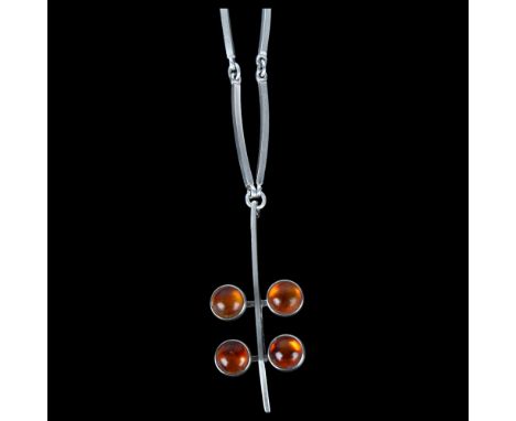 NIELS ERIK FROM - a Danish modernist sterling silver and amber pendant necklace, on integral sterling bar link chain, pendant