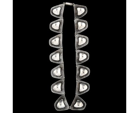 BORRENSEN & LASSEN - a Danish modernist sterling silver abstract panel necklace, each of concave form with textured and polis
