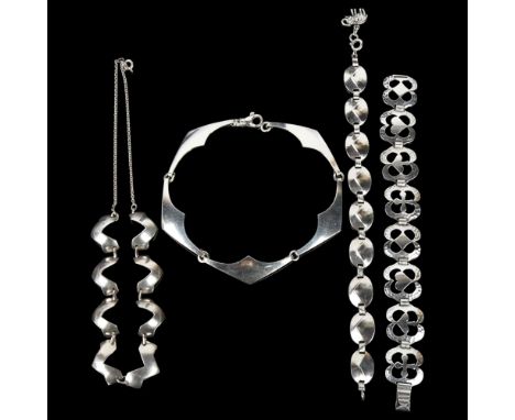 Various Danish silver jewellery, comprising 2 bracelets and 2 necklaces, largest bracelet 26cm, 56.2g total (4)No damage or r