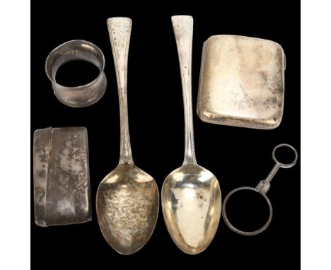 Various silver, including cigarette case, 18th century serving spoon etc, 9.4oz totalLot sold as seen unless specific item(s)