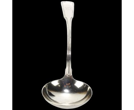 A George III silver Fiddle & Thread pattern sauce ladle, William Eley & Fearn, London 1800, 17.5cm, 2ozNo damage or repair, h