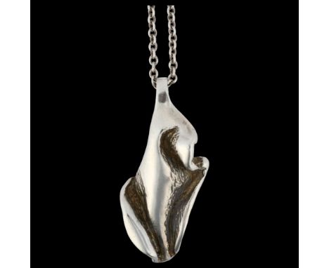 HERMANN SIERSBOL - a Danish brutalist sterling silver abstract fold pendant necklace, on silver cable link chain, pendant 45.