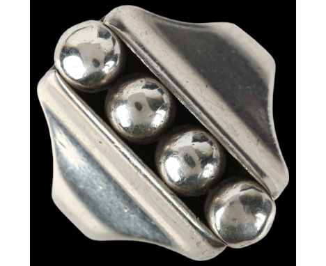 HANS JENSEN & CO - an Art Deco Danish silver geometric abstract ring, setting height 23.6mm, size S/T, 9.8gGeneral wear to hi