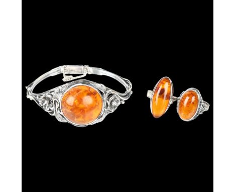 Various Art Nouveau Danish silver and amber jewellery, makers include Einer Fehrn, comprising bracelet 18cm, and 2 rings size