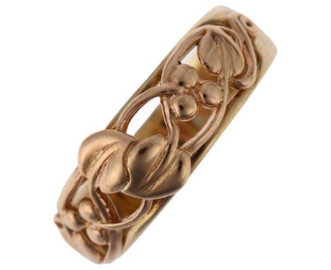 CLOGAU - a Welsh 9ct rose gold berry openwork band ring, Sheffield 1997, band width 7.8mm, size Q, 4.1gNo damage or repair, h