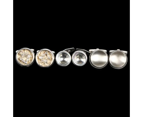 3 pairs of Danish and Finnish modernist silver cufflinks, largest diameter 19.4mm, 42.1g total (3 pairs)No damage or repair, 